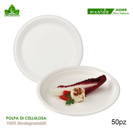 Piatti piani in polpa di cellulosa bio 100% biodegradabili.